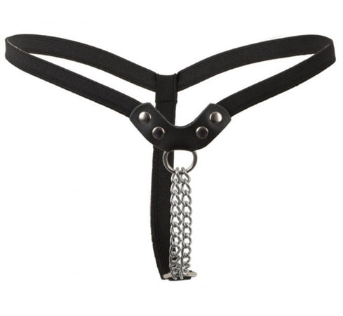 Perizoma Fetish Catena Bondage Play G-String Real Leather nero pelle PU one size
