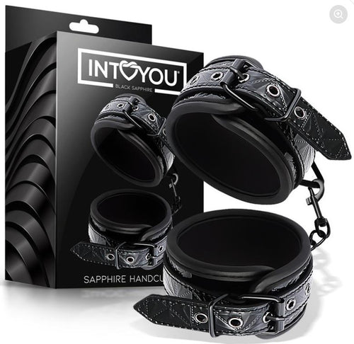 Manette bondage Intoyou Sapphire nere pelle PU fetish role play BDSM Darkness