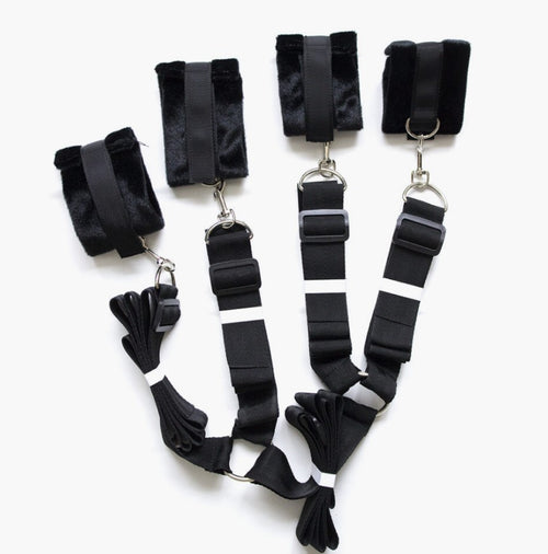 Bondage set blocco anche per il letto manette cavigliere peluche nero regolabile ideale per BDSM e fetish