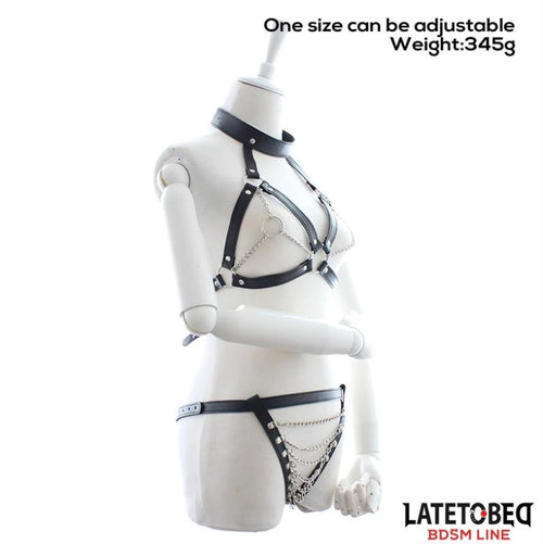 Reggiseno e slip con catene Fetish nero pelle PU regolabile BDSM M/L fetish