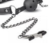 Pinzette per capezzoli con catene al morso bavaglio ball gag nero Easy Toys