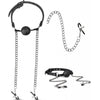 Pinzette per capezzoli con catene al morso bavaglio ball gag nero Easy Toys