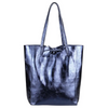 Modarno Shopper Bag a spalla in pelle Metallizzata con doppio manico e tasca interna in pelle Metallizzata