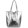 Modarno Shopper Bag a spalla in pelle Metallizzata con doppio manico e tasca interna in pelle Metallizzata
