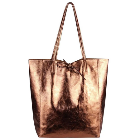 Modarno Shopper Bag a spalla in pelle Metallizzata con doppio manico e tasca interna in pelle Metallizzata