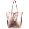 Modarno Shopper Bag a spalla in pelle Metallizzata con doppio manico e tasca interna in pelle Metallizzata