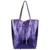 Modarno Shopper Bag a spalla in pelle Metallizzata con doppio manico e tasca interna in pelle Metallizzata
