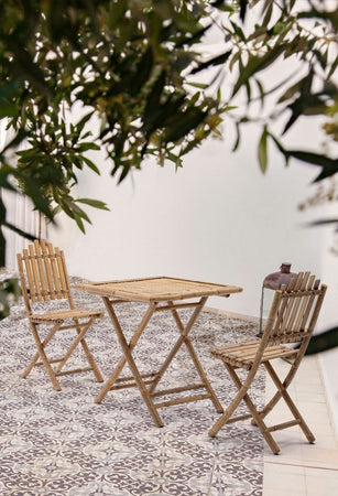 Set 2 Sedie pieghevoli "Joyce" in bamboo per giardino e veranda