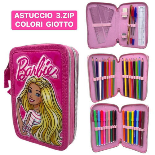 ASTUCCIO 3 ZIP SCUOLA BARBIE DISNEY MULTISCOMPARTO COLORI GIOTTO