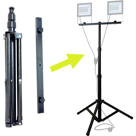 Treppiede Telescopico Nero Con Supporto per 2 Fari - Fino a 200 Watt - ElettroWatt.eu