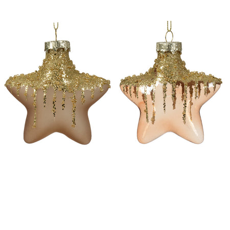 Palline a forma di stella in vetro per albero di natale marrone, confezione da 2 pezzi