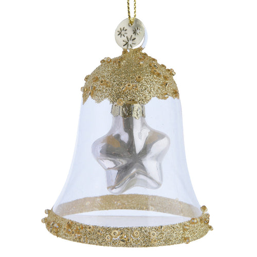 Pendaglio a forma di campana con stella champagne per albero di natale h 7,5 cm