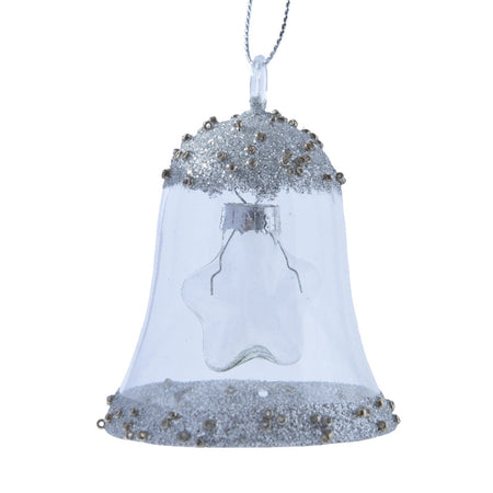 Pendaglio a forma di campana con stella argento per albero di natale h 7,5 cm