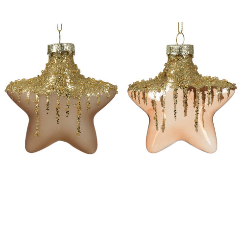 Palline a forma di stella in vetro per albero di natale marrone, confezione da 2 pezzi