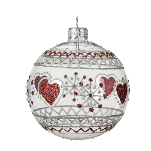Palline per albero di Natale in vetro decorato rosso e argento da Ø 8 cm