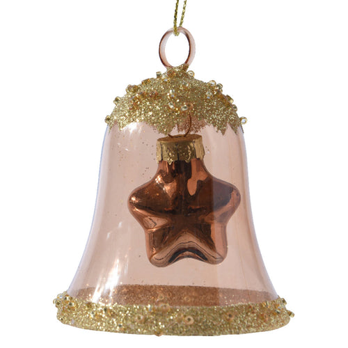 Pendaglio a forma di campana con stella marrone per albero di natale h 7,5 cm
