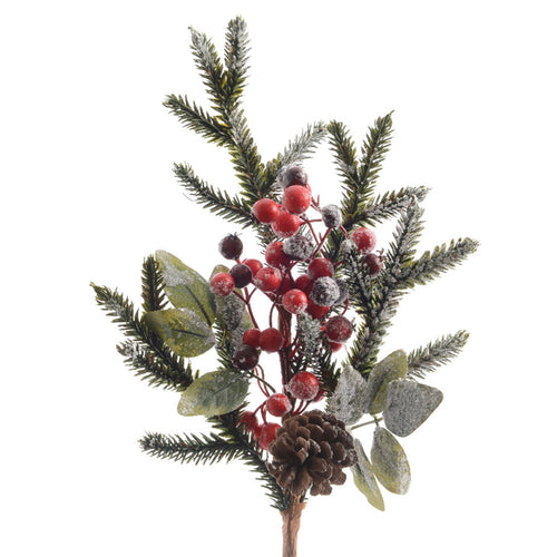 Ramo decorativo color verde innevato per decorazioni e composizioni di fiori h 38 cm