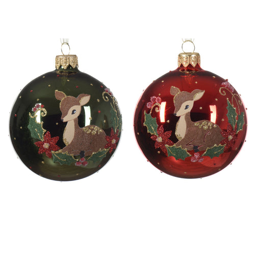 Palline per albero di Natale in vetro decorato verde e rosso da Ø 8 cm, confezione da 6 pezzi
