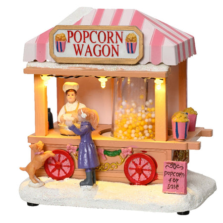 Scena animata "Negozio di pop corn" per villaggio di Natale con personaggi h 14 cm