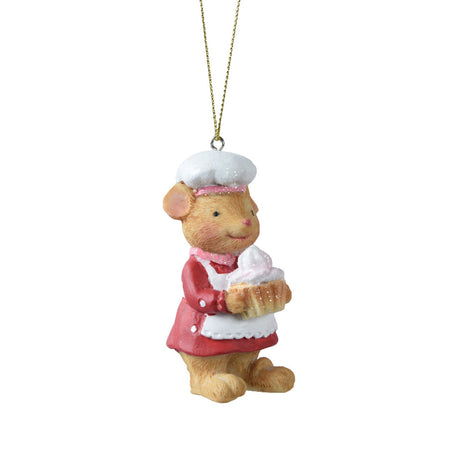 Pendaglio topolini vestiti da cuochi decorazione natalizia h 11 cm