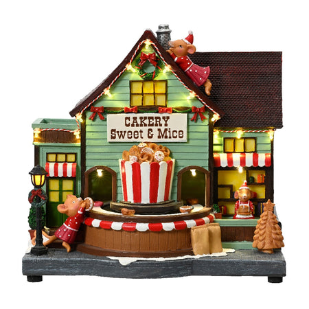 Scena animata a Led  pasticceria con topolini con luci 24,5 cm