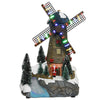 Mulino a vento edificio animato per villaggio di Natale con luci e movimento h 30 cm