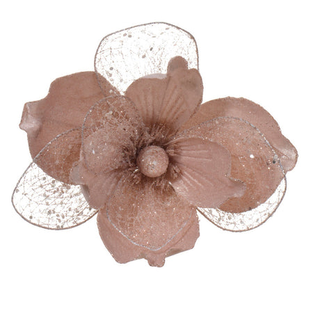 Ramo decorativo Magnolia in velluto rosa blush con clip da 26 cm