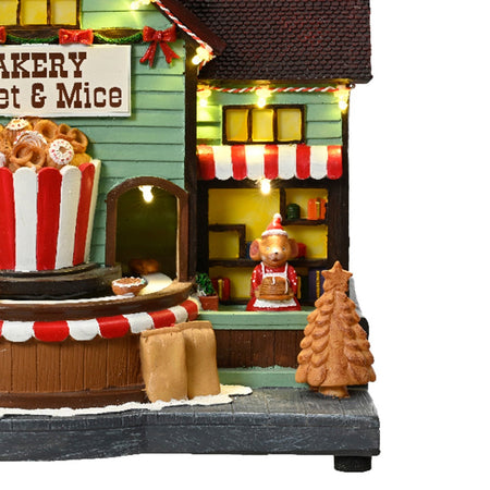 Scena animata a Led  pasticceria con topolini con luci 24,5 cm