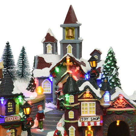Scena animata a Led Paesaggio Natalizio con cascata e funivia  con luci 28.5 cm