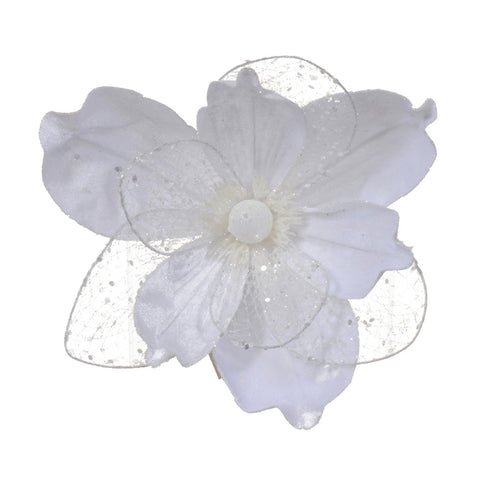 Ramo decorativo Magnolia in velluto bianco con clip da 26 cm