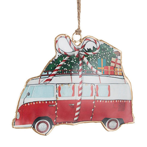 Pendaglio Furgoncino Ralph natalizio Verde e Rosso h 9 cm