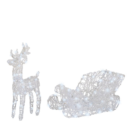 Decorazione natalizia "Renna con slitta" 3D con led bianco freddo per uso interno ed esterno