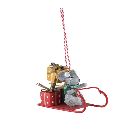 Pendaglio topolini con slitta con pacchi regalo  decorazione natalizia