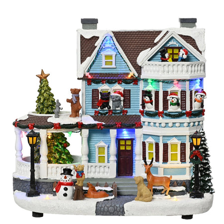 Scena animata a Led con animali  e albero di natale con luci e movimenti 26,5 cm