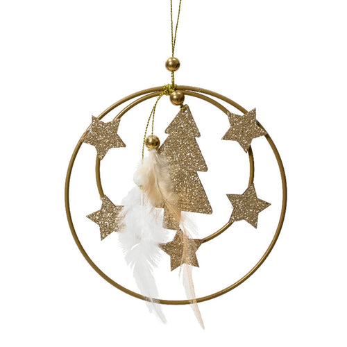 Pendaglio oro con stella e albero di natale decorazione natalizia , 2 pezzi