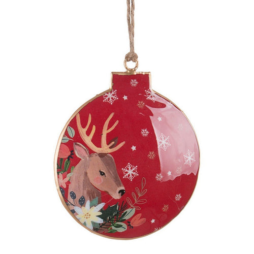 Pendaglio con Renna in Sfera Sharlen natalizio Marrone e Rosso h 12 cm