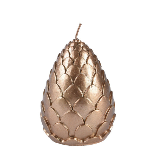 Candela decorativa a forma di pigna in cera colore bronzo metallico