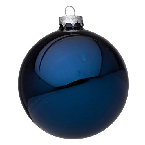 Palline in vetro Blu Lucido tinta unita per albero di Natale moderno