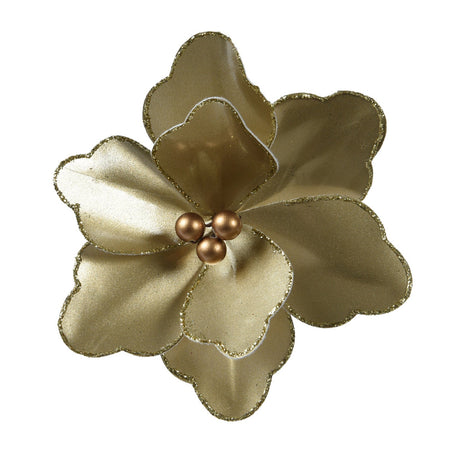 Ramo decorativo Magnolia in velluto oro con clip da 15 cm