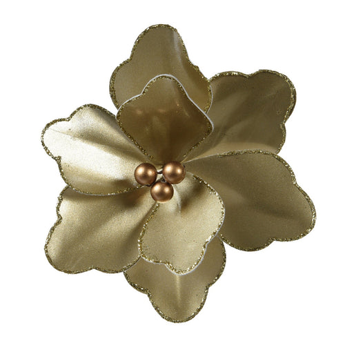 Ramo decorativo Magnolia in velluto oro con clip da 15 cm