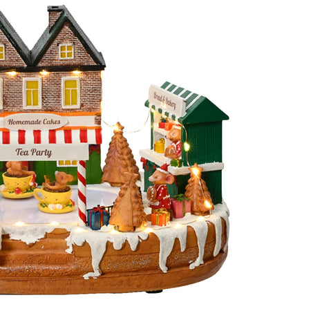 Scena animata a Led "Tea party" con topolini con luci 22,5 cm