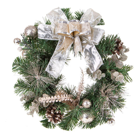 Ghirlanda retro porta natalizia decorato con bacche e oro e fiocco champagne Ø 30 cm