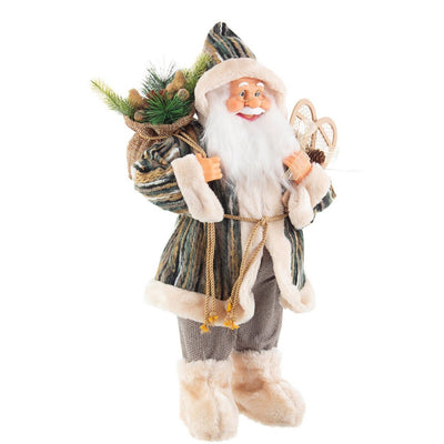 Pupazzo Babbo Natale con Pelliccia Charles Decorazione Natalizia Verde e Beige