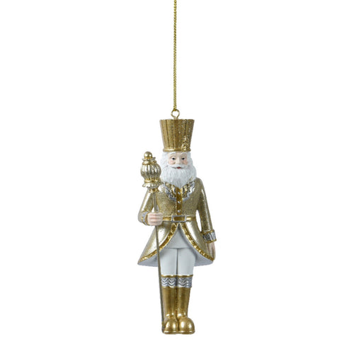 Pendente a forma di Soldato in poliresina, color Oro, per Albero di Natale h 13 cm