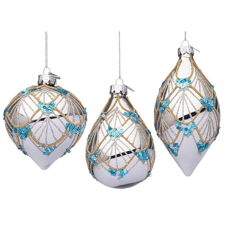 Pendagli per albero di Natale in vetro decorato color Lux argento