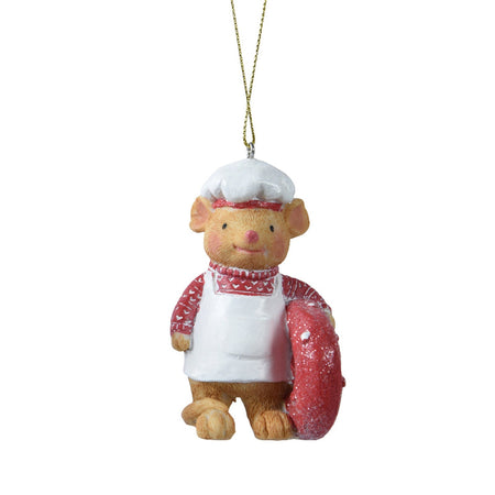 Pendaglio topolini vestiti da cuochi decorazione natalizia h 11 cm