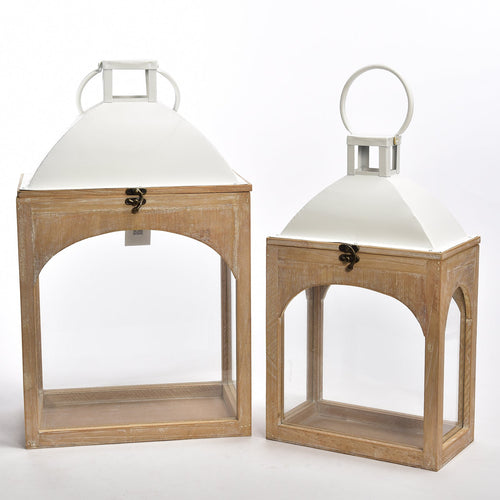 Set 2 Lanterna anticata in legno e metallo decorativa da esterno vintage