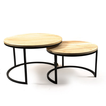 Set 2 Tavolini in metallo e Legno per arredamento interno ed esterno