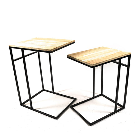 Set 2 Tavolini in metallo e Legno per arredamento interno ed esterno