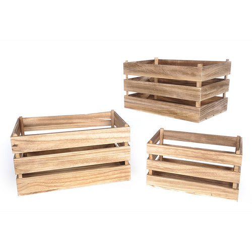Set 3 Cassette decorative in legno con doghe contenitore porta oggetti